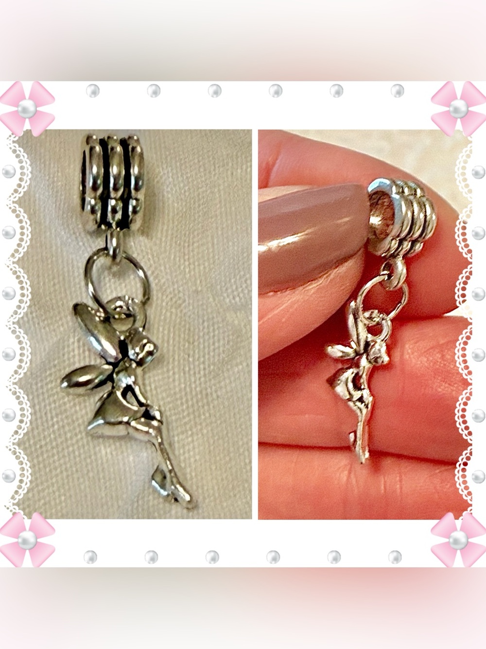 Charm / pendant - silver tone metal winged fairy - New!  3 rows on bail.